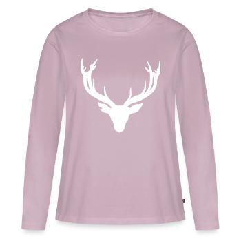 Hirschkopf – Pour les chasseurs et les amoureux de la nature - T-shirt manches longues Premium bio Femme - rose poudré - Devant - Julia (174cm)
