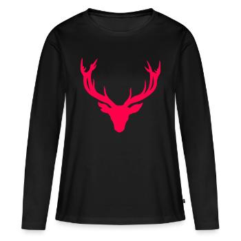 Hirschkopf – Pour les chasseurs et les amoureux de la nature - T-shirt manches longues Premium bio Femme - noir - Devant - Julia (174cm)