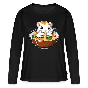 Niedlicher Hamster mit Ramen Suppe - Frauen Premium Bio Langarmshirt - Schwarz - Vorne - Julia (174cm)