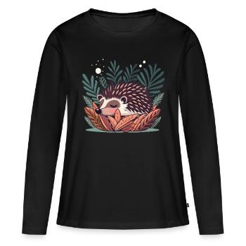 Mignon hérisson endormi dans les buissons - T-shirt manches longues Premium bio Femme - noir - Devant - Julia (174cm)