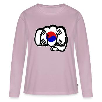 Drapeau de la Corée du Sud main poing - T-shirt manches longues Premium bio Femme - rose poudré - Devant - Julia (174cm)