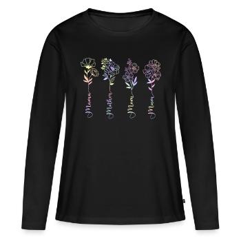 FLEURS DE LA FÊTE DES MÈRES - T-shirt manches longues Premium bio Femme - noir - Devant - Julia (174cm)
