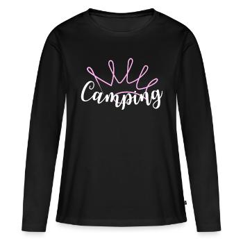 Camping Queen Krone - T-shirt manches longues Premium bio Femme - noir - Devant - Julia (174cm)