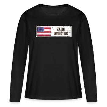 Seattle, États-Unis - T-shirt manches longues Premium bio Femme - noir - Devant - Julia (174cm)