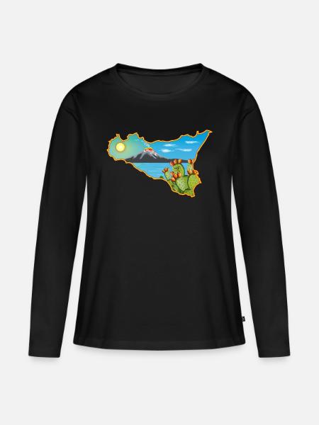 Ätna Panorama auf der Karte von Sizilien - Frauen Premium Bio Langarmshirt - Schwarz