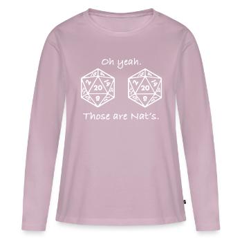 W20 D20 Nat Natural Twenty Crit Coup critique Blague - T-shirt manches longues Premium bio Femme - rose poudré - Devant - Julia (174cm)