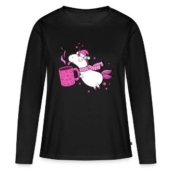 Vin chaud de la licorne Vin chaud Noël Drôle - T-shirt manches longues Premium bio Femme - noir - Devant - Julia (174cm)