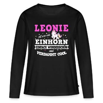 Leonie Frauen Mädchen Einhorn Name - Frauen Premium Bio Langarmshirt - Schwarz - Vorne - Julia (174cm)