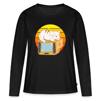 Cat Tv Coucher de soleil - T-shirt manches longues Premium bio Femme - noir - Devant - Julia (174cm)