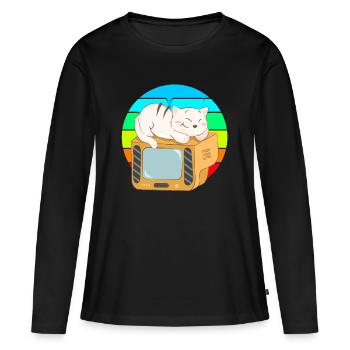Cat Tv Coucher de soleil - T-shirt manches longues Premium bio Femme - noir - Devant - Julia (174cm)
