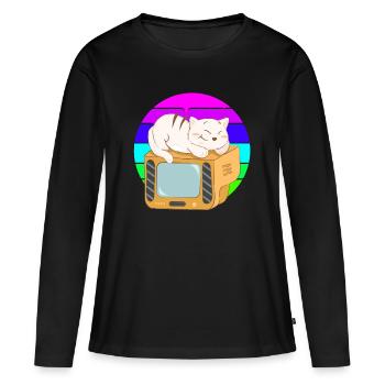 Cat Tv Coucher de soleil - T-shirt manches longues Premium bio Femme - noir - Devant - Julia (174cm)