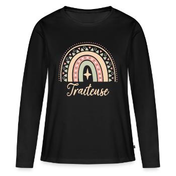 Cadeau Traiteuse. Boho Rainbow traiteuse. - T-shirt manches longues Premium bio Femme - noir - Devant - Julia (174cm)