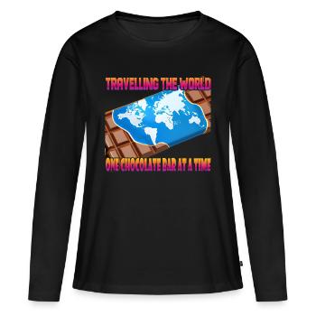 Voyager avec une barre de chocolat - T-shirt manches longues Premium bio Femme - noir - Devant - Julia (174cm)