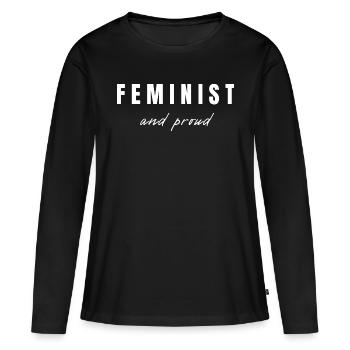 Féministe et fière - T-shirt manches longues Premium bio Femme - noir - Devant - Julia (174cm)