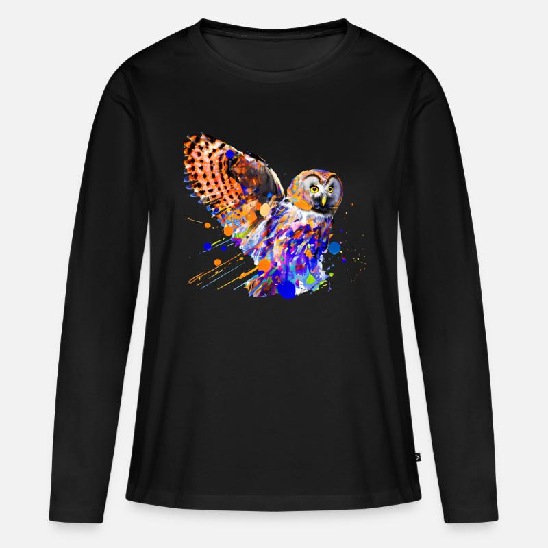 Bunte Eule - Frauen Premium Bio Langarmshirt - Schwarz