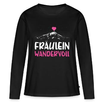 Fräulein Wandervoll Berge Gebirge Wandern Herz - Frauen Premium Bio Langarmshirt - Schwarz - Vorne - Julia (174cm)