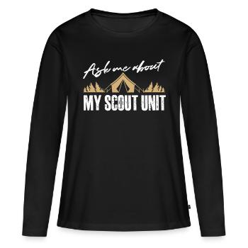 Posez-moi des questions sur mon unité scoute Design - T-shirt manches longues Premium bio Femme - noir - Devant - Julia (174cm)