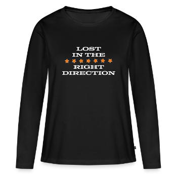 Verloren in die richtige Richtung - Frauen Premium Bio Langarmshirt - Schwarz - Vorne - Julia (174cm)