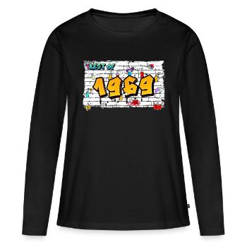 Retro vibes 1969 Graffiti – 56 ans d’audace - T-shirt manches longues Premium bio Femme - noir - Devant - Julia (174cm)