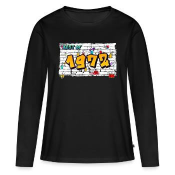 Graffiti rétro 1972 – 53 ans d’audace - T-shirt manches longues Premium bio Femme - noir - Devant - Julia (174cm)