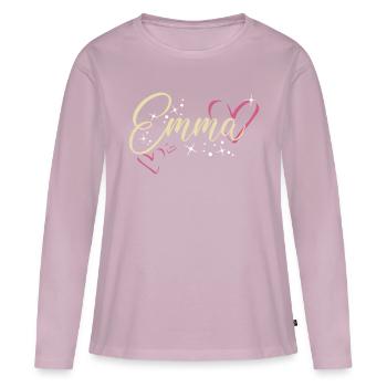 Emma Nom Prénom Calligraphie coeur - T-shirt manches longues Premium bio Femme - rose poudré - Devant - Julia (174cm)