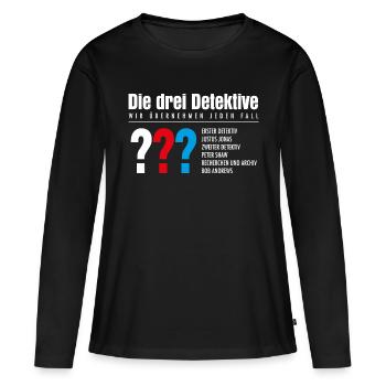 Die Drei ??? Detektive Visitenkarte - Frauen Premium Bio Langarmshirt - Schwarz - Vorne - Julia (174cm)