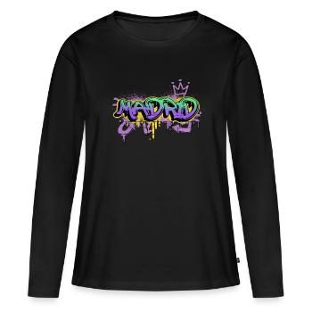 Madrid Espagne City Graffiti Spray Sprayer - T-shirt manches longues Premium bio Femme - noir - Devant - Julia (174cm)