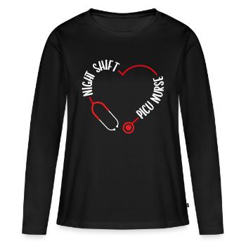 Night Shift Picu Nurse Stethoscope Nursing - Women's Premium Organic Long Sleeve Shirt - black - Front - Julia (174cm)