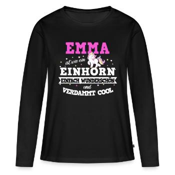 Emma Frauen Geschenk Einhorn Emma - Frauen Premium Bio Langarmshirt - Schwarz - Vorne - Julia (174cm)