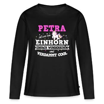 Petra Einhorn - Frauen Premium Bio Langarmshirt - Schwarz - Vorne - Julia (174cm)