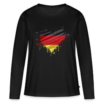 Drapeau de l’Allemagne drapeau coeur noir rouge or - T-shirt manches longues Premium bio Femme - noir - Devant - Julia (174cm)