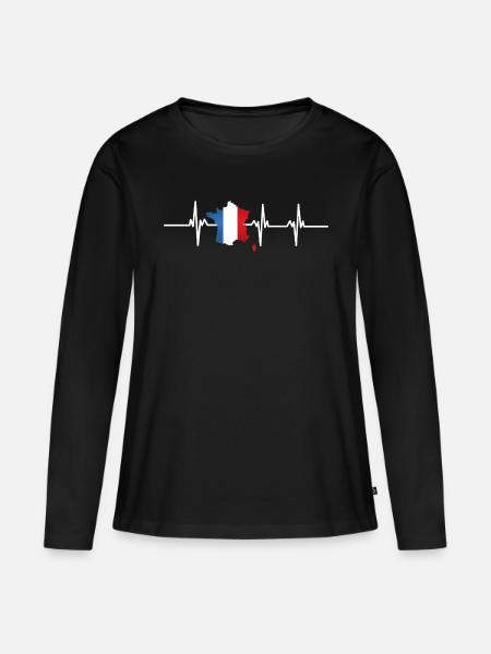 Heartbeat Frankreich - Frauen Premium Bio Langarmshirt - Schwarz