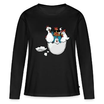 Coquille d’œuf Poulets Oeufs de Pâques Volaille Volaille - T-shirt manches longues Premium bio Femme - noir - Devant - Julia (174cm)