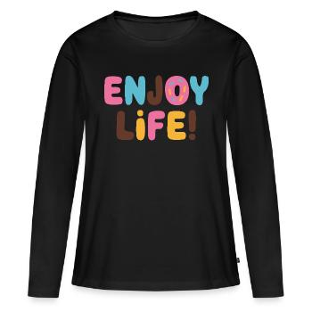 GENIESSEN SIE DAS LEBEN MIT DONUTS - Frauen Premium Bio Langarmshirt - Schwarz - Vorne - Julia (174cm)