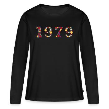 Année 1979 Fleurs - T-shirt manches longues Premium bio Femme - noir - Devant - Julia (174cm)