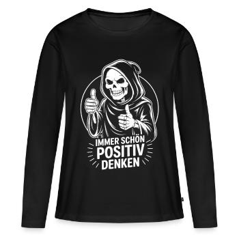 Immer schön positiv Skull Reaper Daumen hoch - Frauen Premium Bio Langarmshirt - Schwarz - Vorne - Julia (174cm)