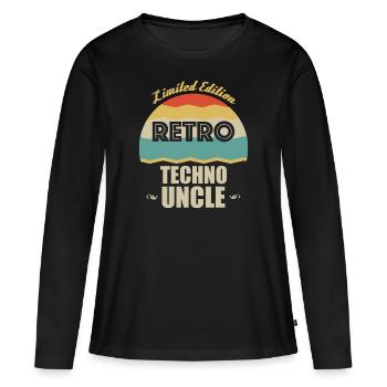 Retro Techno Oncle - T-shirt manches longues Premium bio Femme - noir - Devant - Julia (174cm)
