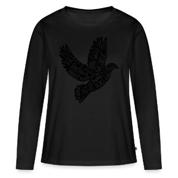Friedenstaube mit dem Wort Frieden in EU Sprachen - Frauen Premium Bio Langarmshirt - Schwarz - Vorne - Julia (174cm)