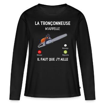 Tronçonneuse Humour Appel téléphone Portable - T-shirt manches longues Premium bio Femme - noir - Devant - Julia (174cm)