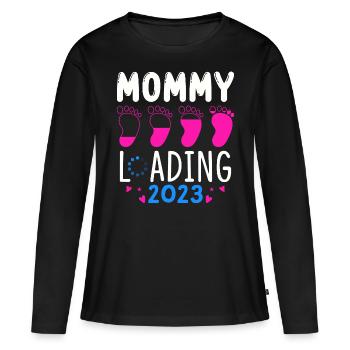 Mama loading 2023, werdende Mutter 2023 - Frauen Premium Bio Langarmshirt - Schwarz - Vorne - Julia (174cm)