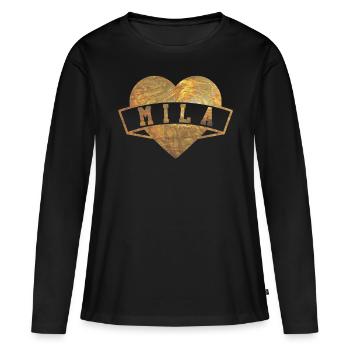 Mila Herzen Or - T-shirt manches longues Premium bio Femme - noir - Devant - Julia (174cm)