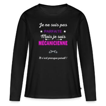 Je ne suis pas parfaite je suis Mécanicienne - T-shirt manches longues Premium bio Femme - noir - Devant - Julia (174cm)