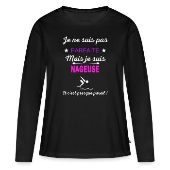 Je ne suis pas parfaite je suis Nageuse - T-shirt manches longues Premium bio Femme - noir - Devant - Julia (174cm)
