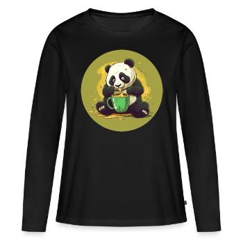 Panda avec café et choc sucré - T-shirt manches longues Premium bio Femme - noir - Devant - Julia (174cm)