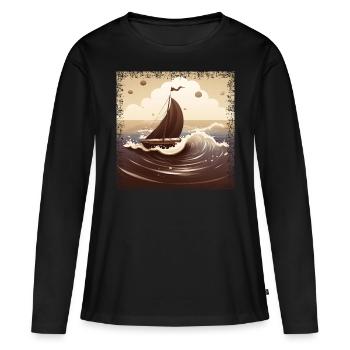 Dériveur brun chocolat sur mer agitée - T-shirt manches longues Premium bio Femme - noir - Devant - Julia (174cm)