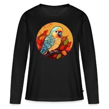 Herbst-Papagei: Sunset und Laub - Frauen Premium Bio Langarmshirt - Schwarz - Vorne - Julia (174cm)