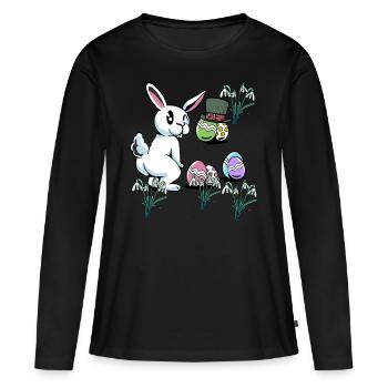 Oreille Disquette Enfant Oeufs Pâques Chapeau Rongeur Lapin - T-shirt manches longues Premium bio Femme - noir - Devant - Julia (174cm)