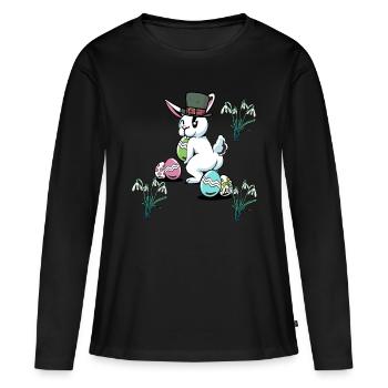 Oeufs de Pâques Fête de Pâques Lapin de Pâques enfant - T-shirt manches longues Premium bio Femme - noir - Devant - Julia (174cm)