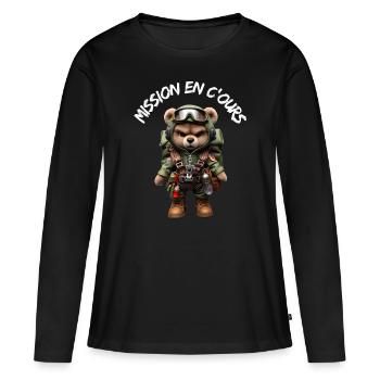 Mission en C'OURS - T-shirt manches longues Premium bio Femme - noir - Devant - Julia (174cm)