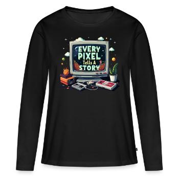 Chaque pixel raconte une histoire - Retro Gaming - T-shirt manches longues Premium bio Femme - noir - Devant - Julia (174cm)